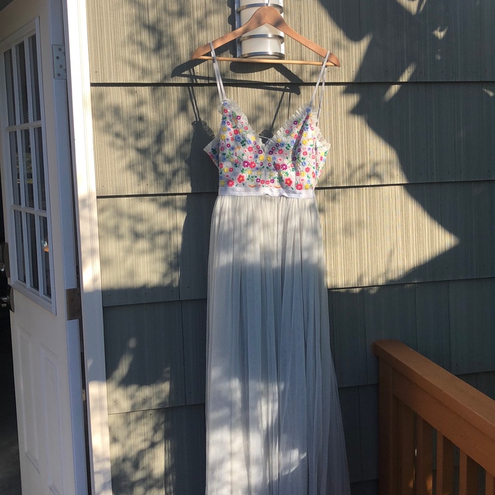 maxi dress with embroidered ditsy floral bodice